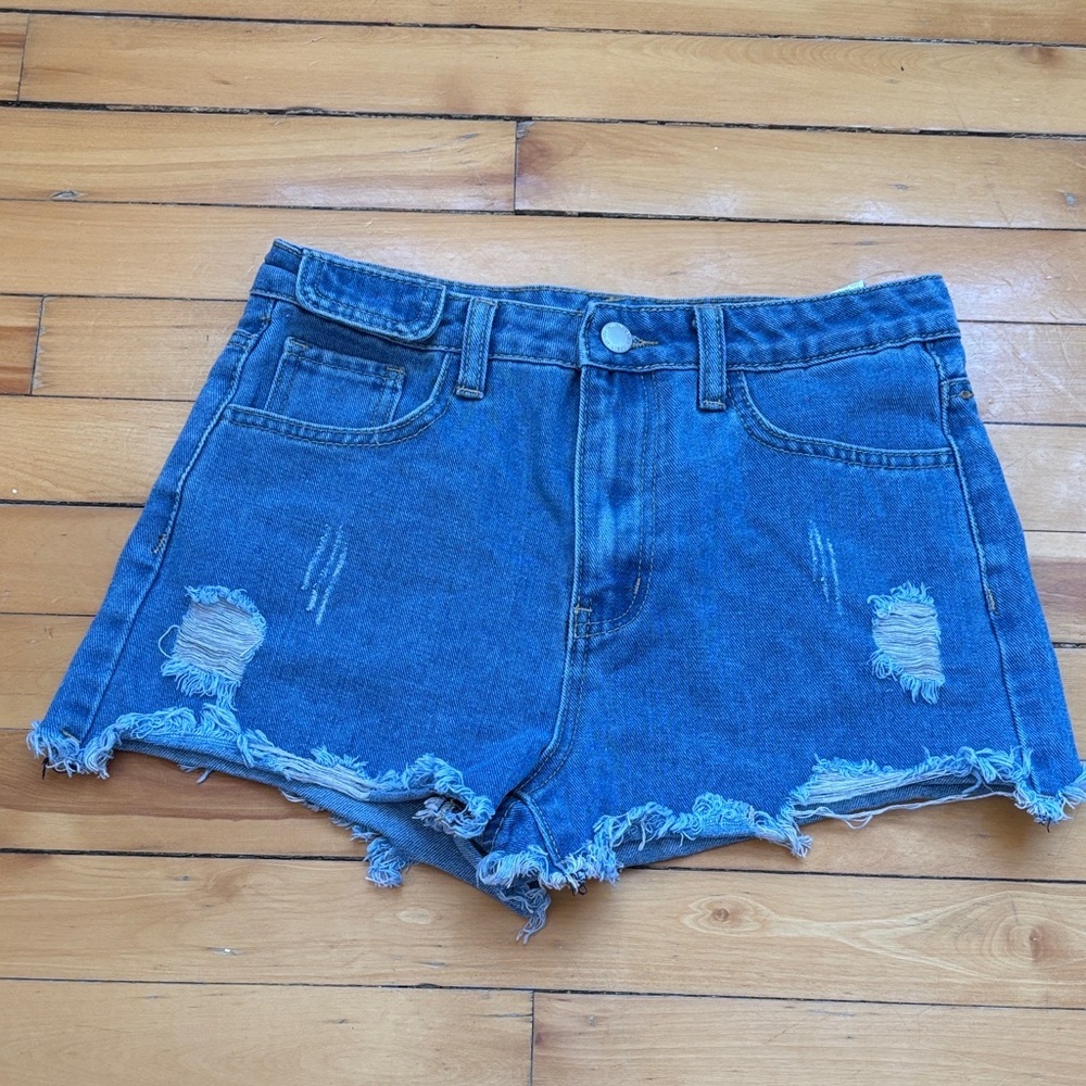SHEIN Blue Distressed Jean Shorts